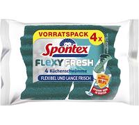 Spontex Flexy Fresh x4 - Esponja de Limpieza eficiente con protección antibacteriana, Flexible, Larga duración, sin arañazos, 1 x 4 Unidades
