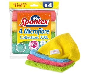 Spontex - Microfibra XXL - 4 Microfibras XXL - Multiusos - 38 x 36 cm - Eficaz Solo con Agua - Elimina el 99% de Las bacterias