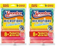 Spontex - Paños de Microfibra Multiuso 8 + 2 Gratis, 1 Paquete de Paños Multicolores (Paquete de 2)