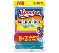 Spontex - Paños de microfibra multiuso 8 + 2 gratis, paquete de 10 paños multicolores