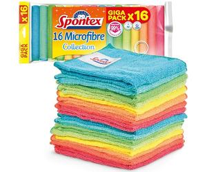 Spontex Paños de microfibra para limpieza | 16 bayetas Microfibre Collection | Para usar como trapos del polvo y paños de cocina | 30 x 30 cm | Colores surtidos | 16 unidades