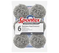 Spontex Specialist Estropajos de acero inoxidable | XL | Estropajos metálicos resistentes para lavar, quitar la grasa y fregar la vajilla de manera profesional | Paquete de 6