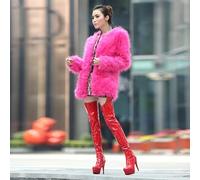 SPONYBORTY Botas con tacones altos de 15 cm, zapatos de baile de tubo, botas sexy ajustadas, zapatos de club nocturno, zapatos de actuación en bar versátiles botas/C/37EU