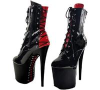 SPONYBORTY Botas negras para mujer talla grande zapatos de pole dance botas exóticas con cordones y cremallera lateral modelo sexy pasarela botas de tacón alto botines/F/37EU