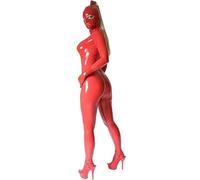 SPONYBORTY Ropa de látex roja Travestismo Medias generales de látex con todo incluido Traje de gato de látex restringido Trajes de cuerpo completo de goma para mujer Traje de gato fetiche de látex sex