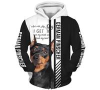 SPONYBORTY Sudaderas con capucha, chaquetas, camiseta, cárdigan, fino, 3D, estampado de Pinscher alemán, pulóver para hombres y mujeres, sudadera informal de poliéster Suave Ma terial/A1/XXL