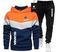 SPONYBORTY Traje deportivo para hombre Suéter + pantalón de dos piezas Sca-Nia costura de tres colores más engrosamiento de terciopelo Traje de jogging Sudadera con capucha ropa deportiva football/D