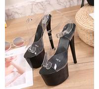 SPONYBORTY Transparente 6.69 pulgadas mujer peep open toe plataforma tacón de aguja gladiador correa de tobillo sandalias con hebilla sexy pole dance stripper p lataforma zapatos de tacón para boda cl