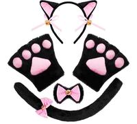 Spooktacular Creations 5 pcs Kitten Kitty Cat Costume Accessories Set para Adulto y Niño Cosplay Halloween Dress Up Rosa