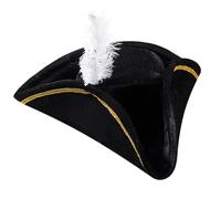 Spooktacular Creations Buccaneer Tricornio Sombrero con Pluma, Universal Negro Oro Ribete Pirata Sombrero para Adultos, Halloween Costume Accessory, Revolutionary War Theme Party Dress Up