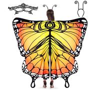 Spooktacular Creations Bufanda con forma de ala de mariposa con máscara de encaje y diadema de antena de terciopelo negro para adultos y mujeres, accesorios para disfraces de Halloween (amarillo)