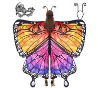 Spooktacular Creations Cálido disfraz de mariposa arcoíris para mujer, conjunto de alas de mariposa con bufanda, diadema negra y antifaz para fiesta de disfraces de Halloween