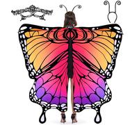 Spooktacular Creations Capa Chal de Alas de Mariposa con Máscara de Encaje y Diadema de Antena deTerciopelo Negro, Accesorios de disfraz de Halloween para Mujeres