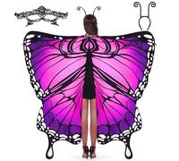 Spooktacular Creations Capa Chal de Alas de Mariposa con Máscara de Encaje y Diadema de Antena deTerciopelo Negro, Accesorios de disfraz de Halloween para Mujeres