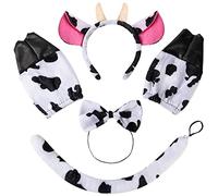 Spooktacular Creations Conjunto de accesorios de vestuario de vaca de 5 piezas con diadema de cuero de vaca, corbata de lazo, guantes y accesorios de cola del vestuario de vaca animal