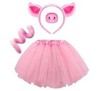 Spooktacular Creations Conjunto de disfraz de cerdo rosa con orejas de cerdo, cola de nariz, pajarita, falda tutú, accesorios de disfraz de animales de Halloween para niños