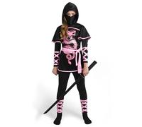 Spooktacular Creations Conjunto de disfraz de dragón ninja definitivo para niños, negro y rosa, atuendo ninja para niñas para fiestas de disfraces de Halloween, L