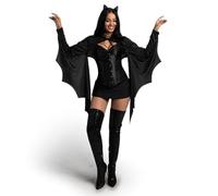 Spooktacular Creations Conjunto de disfraz de murciélago negro con diadema para mujer, capa de alas de murciélago para disfraz de Halloween para adulto.
