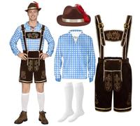 Spooktacular Creations Conjunto de disfraz de Oktoberfest bávaro alemán a cuadros azules para hombre para fiesta de disfraces de Halloween y festival de la cerveza