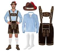 Spooktacular Creations Conjunto de disfraz de Oktoberfest bávaro alemán a cuadros azules para hombre para fiesta de disfraces de Halloween y festival de la cerveza