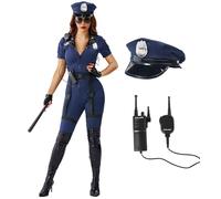 Spooktacular Creations Conjunto de disfraz de policía azul para mujer con bastón, guantes, esposas, sombrero, cinturón y Walkie-Talkie, Azul, S
