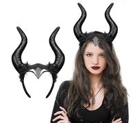 Spooktacular Creations Diadema de cuernos de diablo de Halloween, tocado de cuernos de carnero negro, diadema de dragón de demonio para niños y adultos, disfraz de diablo súcubo de Halloween