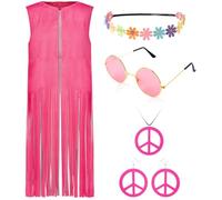 Spooktacular Creations Disfraces de Halloween para Mujer, Conjunto de Accesorios Hippie Rosa para Fiestas de Halloween-L