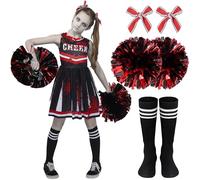 Spooktacular Creations Disfraz de animadora de Halloween para niñas, disfraz de animadora zombi para niños, vestido de líder del miedo para fiestas de rol de disfraces, rojo y negro, talla L