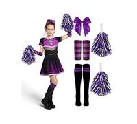 Spooktacular Creations Disfraz de animadora de Halloween para niñas, disfraz de espíritu maligno, disfraz de animadora de calavera aterradora con accesorios, juego de rol, morado y negro, L