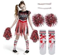 Spooktacular Creations Disfraz de animadora para niñas, disfraz de animadora aterradora y sangrienta, disfraz de zombi temeroso para fiestas de disfraces de Halloween-M