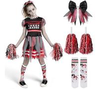 Spooktacular Creations Disfraz de animadora para niñas, disfraz de animadora terrible negro y rojo, disfraz de miedo zombi para fiestas de disfraces de Halloween-m