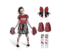 Spooktacular Creations Disfraz de animadora zombi para Halloween para niños, disfraz de animadora muerta para niñas, atuendo de líder aterrador para fiestas de rol de disfraces de Halloween, talla S
