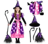 Spooktacular Creations Disfraz de bruja niñas, disfraz de bruja con estampado rosado, vestir de halloween de bruja iluminada Vestido up-3t
