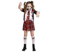 Spooktacular Creations Disfraz de colegiala zombi, disfraz de zombi sangriento para niña, para Halloween, escuela, evento, fiesta, negro, talla M