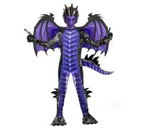 Spooktacular Creations Disfraz de dragón morado para niños de Halloween, conjunto de alas, cola y máscara de dragón para disfrazarse de Halloween (talla L)