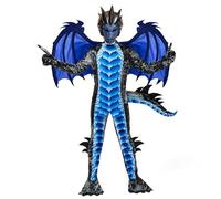 Spooktacular Creations Disfraz de dragón negro y azul para niños, alas de dragón y máscara para fiestas de Halloween, Cosplay-XL (12-14 años)