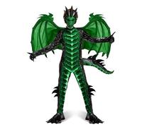 Spooktacular Creations Disfraz de dragón para niños, mono de dragón oscuro verde, alas de dragón, cola y máscara para disfraz de Halloween-M