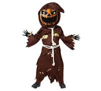 Spooktacular Creations Disfraz de espantapájaros aterrador para niños, disfraz de calabaza para niños, disfraz de Halloween para niños con cabeza de calabaza (Talla XXXL (14-16 años))
