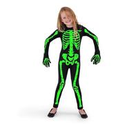 Spooktacular Creations Disfraz de esqueleto de Halloween para niños que brilla en la oscuridad para niñas, mono de esqueleto para cosplay (3T (3-4 años))