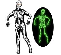 Spooktacular Creations Disfraz de esqueleto que brilla en la oscuridad para niños, disfraz de Halloween para niños, mono de esqueleto, Negro, Medium(8-10 yrs)