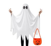 Spooktacular Creations Disfraz de fantasma para niños, disfraz de fantasma de Halloween, disfraz de fantasma silencioso blanco con bolsa de calabaza