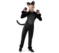 Spooktacular Creations Disfraz de gato negro para niñas, disfraz de gato negro de felpa, disfraz de Halloween de gato negro para niñas, Halloween, cosplay, fiesta, juego de rol (pequeño (5-7 años))