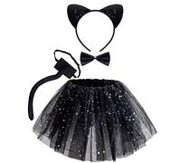 Spooktacular Creations Disfraz de gato negro para niños con tutú, diadema, collar y cola, kit de cosplay kit para niña, fiesta de Halloween, juego de roles en la escuela