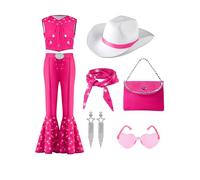 Spooktacular Creations Disfraz de Halloween para niña, color rosa, para niños de los años 70 y 80, hippie discoteca, con sombrero, bolso, bufanda, pendientes y gafas de sol para fiestas