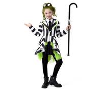 Spooktacular Creations Disfraz de Halloween para niña, de terror, con rayas verticales blancas y negras, talla L