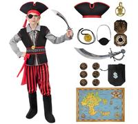 Spooktacular Creations Disfraz de Halloween para niños, disfraz de pirata para niños, disfraz de pirata para niños con accesorios para fiesta de Halloween, juego de rol pirata (grande (10-12 años))