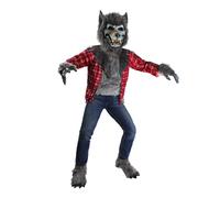 Spooktacular Creations Disfraz de hombre lobo aullador de lujo para Halloween con máscara, guantes de garras de hombre lobo, fundas para botas, disfraz de lobo para niños para Halloween-S (5-7 años)