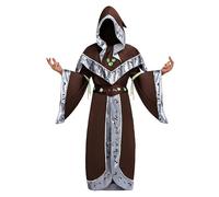 Spooktacular Creations Disfraz de mago de Halloween, disfraz de mago marrón para hombre, disfraz de hechicero adulto para fiesta de disfraces de Halloween, cosplay, juego de rol (pequeño)