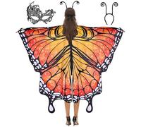 Spooktacular Creations Disfraz de mariposa estrella naranja para mujer, conjunto de alas de mariposa con bufanda, diadema negra y antifaz para fiestas de disfraces de Halloween