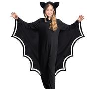 Spooktacular Creations Disfraz de murciélago de Halloween para niño que brilla en la oscuridad, disfraz de alas de murciélago, mono de murciélago negro para niño, niña (XL)